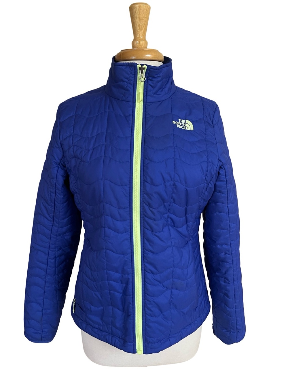 The North Face Women's Cobalt Blue Quilted Lightweight Puffer Jacket Lime Zipper